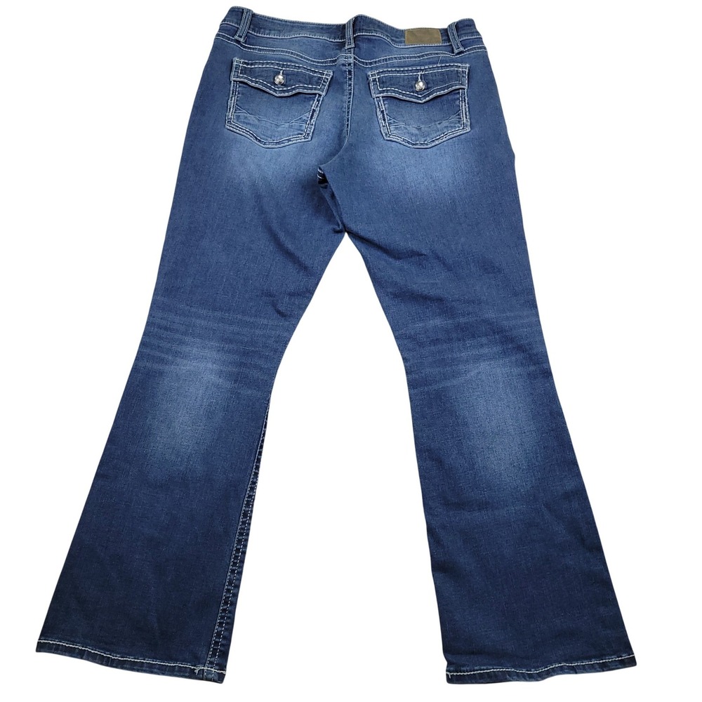 Daytrip‎ Virgo Bootcut Blue Jeans Women 34R Embellished Flap Pockets Stretch